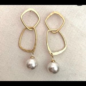 COPY - Modernist Gold Drop Pearl Earrings $20